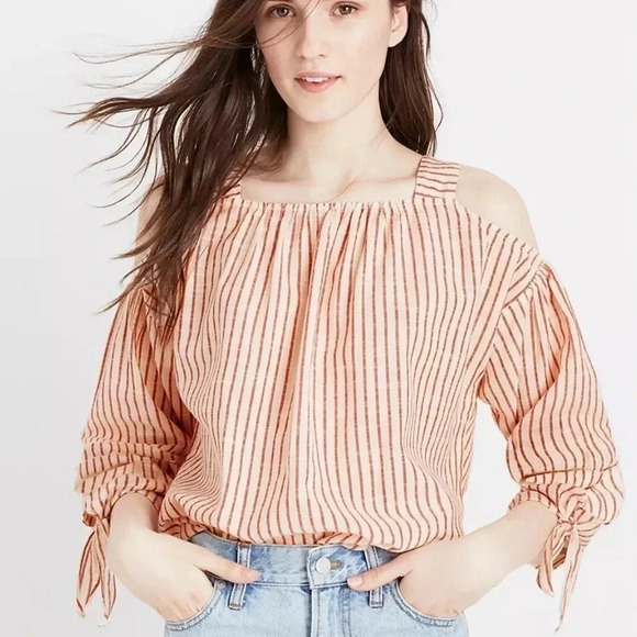 Madewell Cold-Shoulder Top in Red Stripe Size Small - Picture 1 of 7